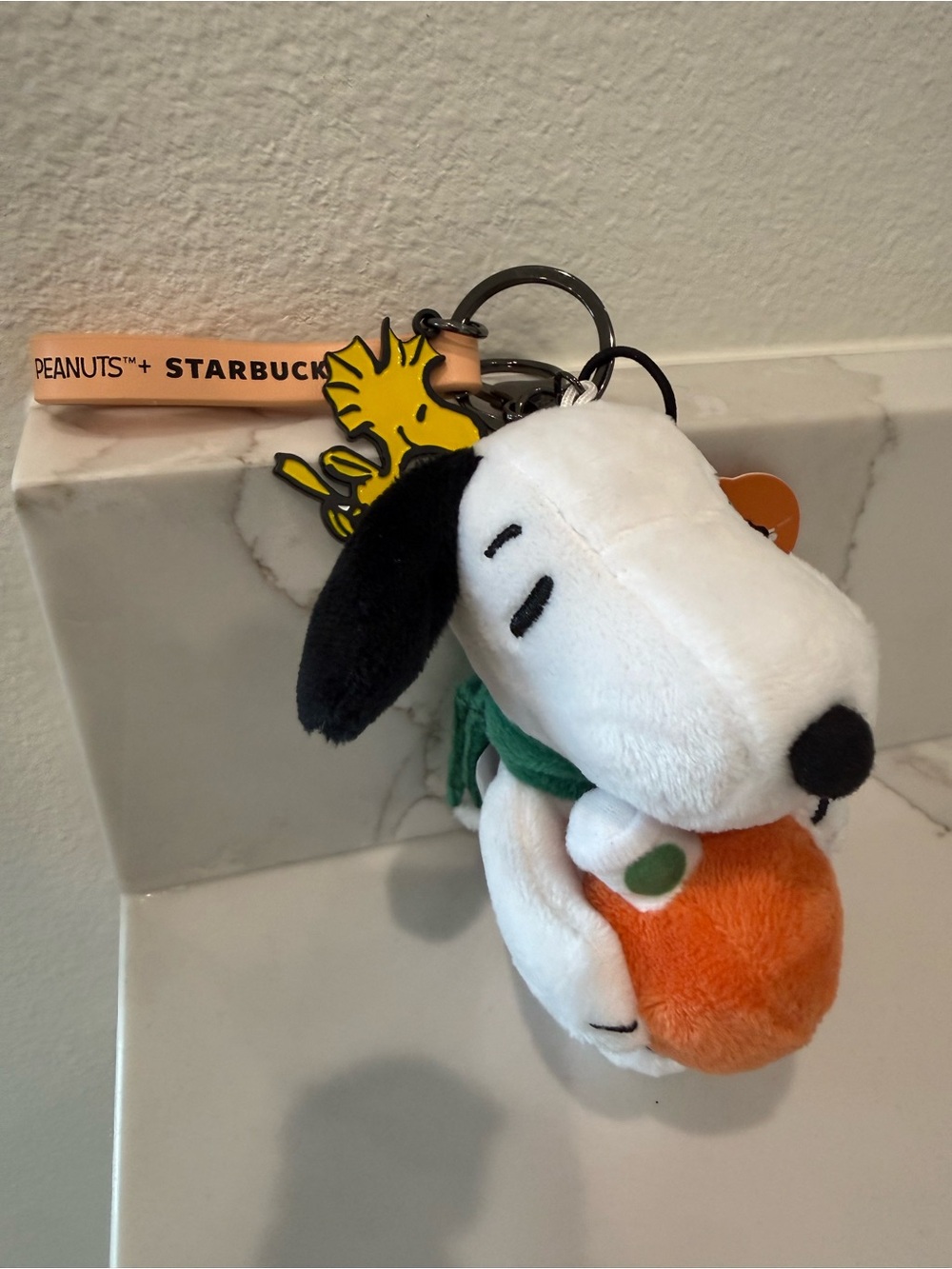 Starbucks Peanuts Snoopy Plush Keychain in White, Black, Orange, Green, Yellow